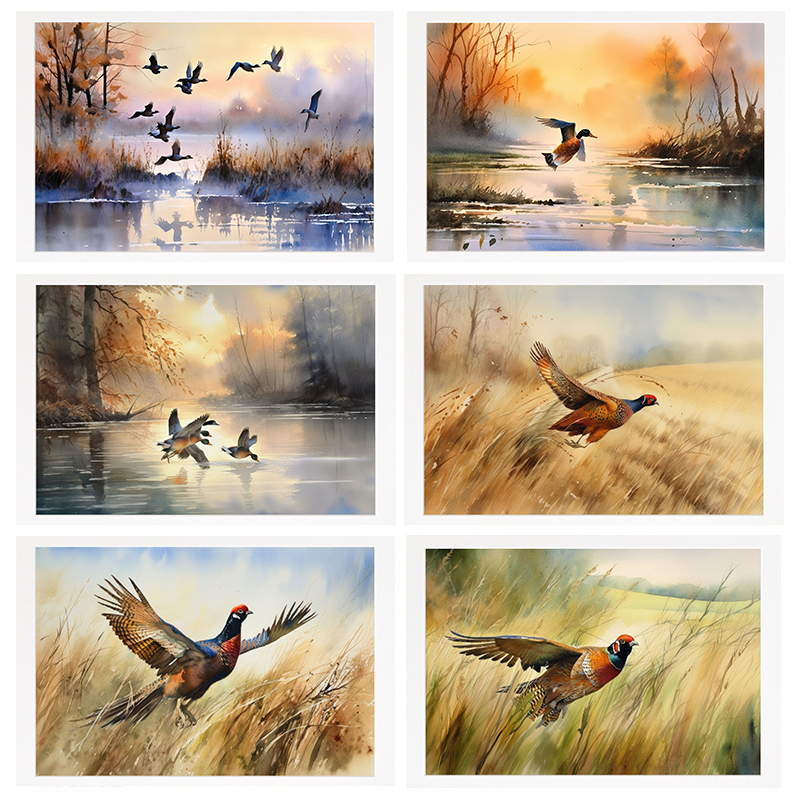 Outdoor Hunting Paintings - Watercolor Hunting Illustration Poster Outdoor Duck