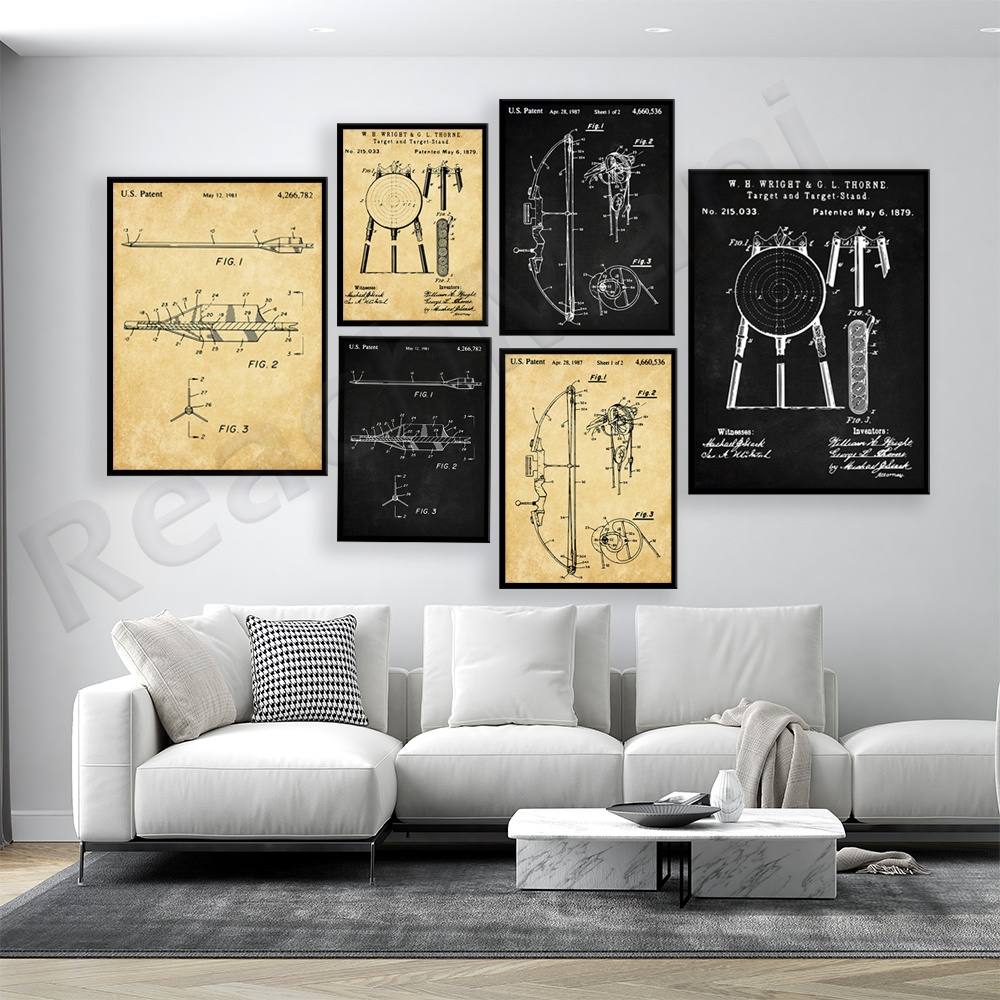 Outdoor Hunting Paintings - Archery Patents Prints, Bow Patents, Arrow