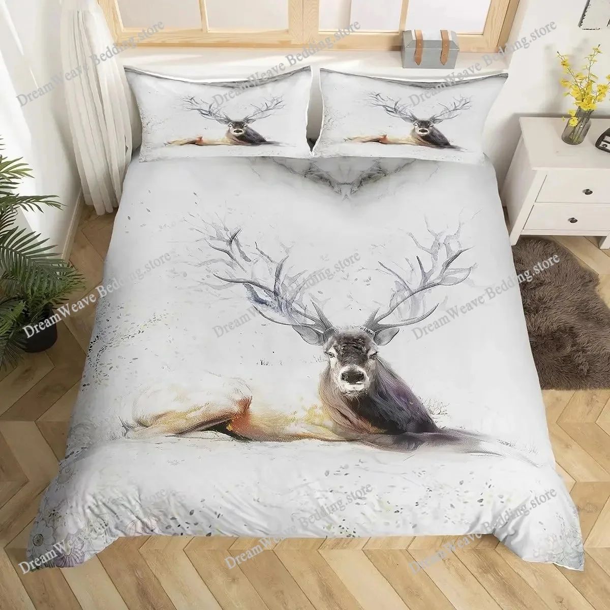 Deer Elk Duvet Cover King Quee - Hunting And Camping In Forest 评论和价格