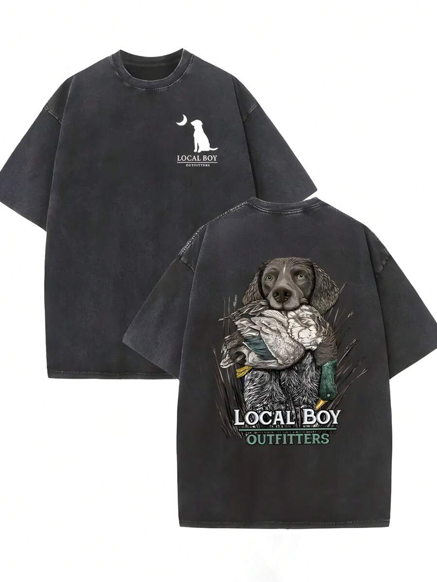 Distressed Black Tee with Hunt - Hunting Dog Outdoor 评论和价格