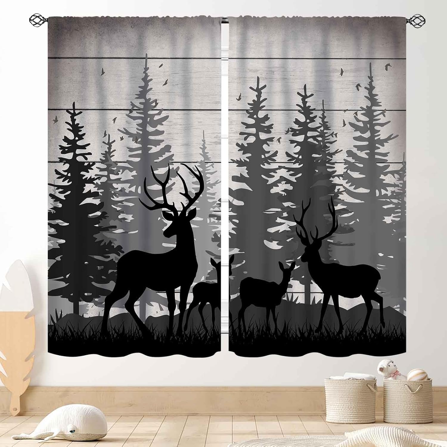 Rustic Deer Curtains, Farmhous - Hunting And Camping In Forest 评论和价格
