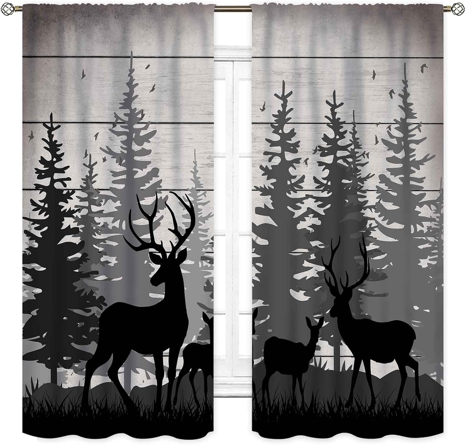 Rustic Deer Curtains, Farmhous - Hunting And Camping In Forest 评论和价格