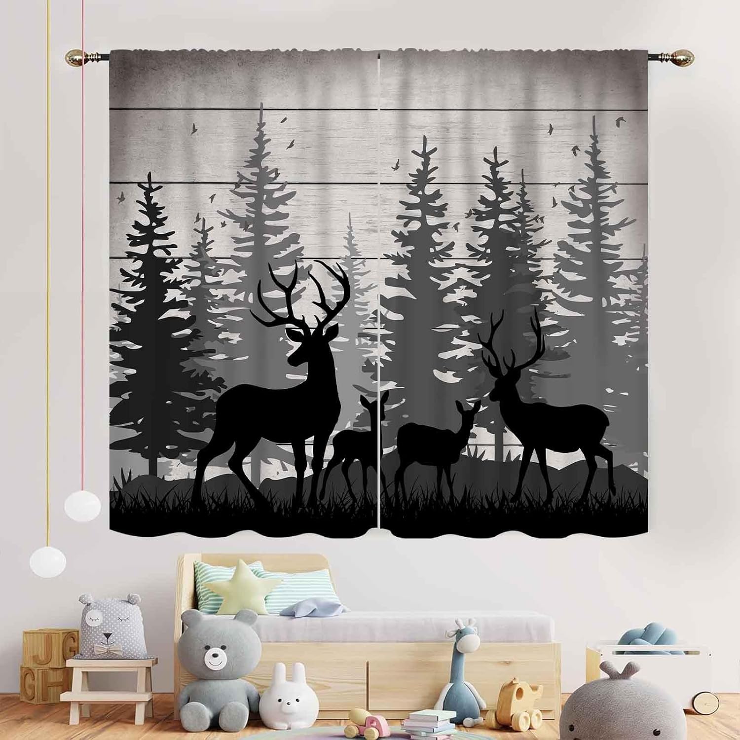 Rustic Deer Curtains, Farmhous - Hunting And Camping In Forest 评论和价格