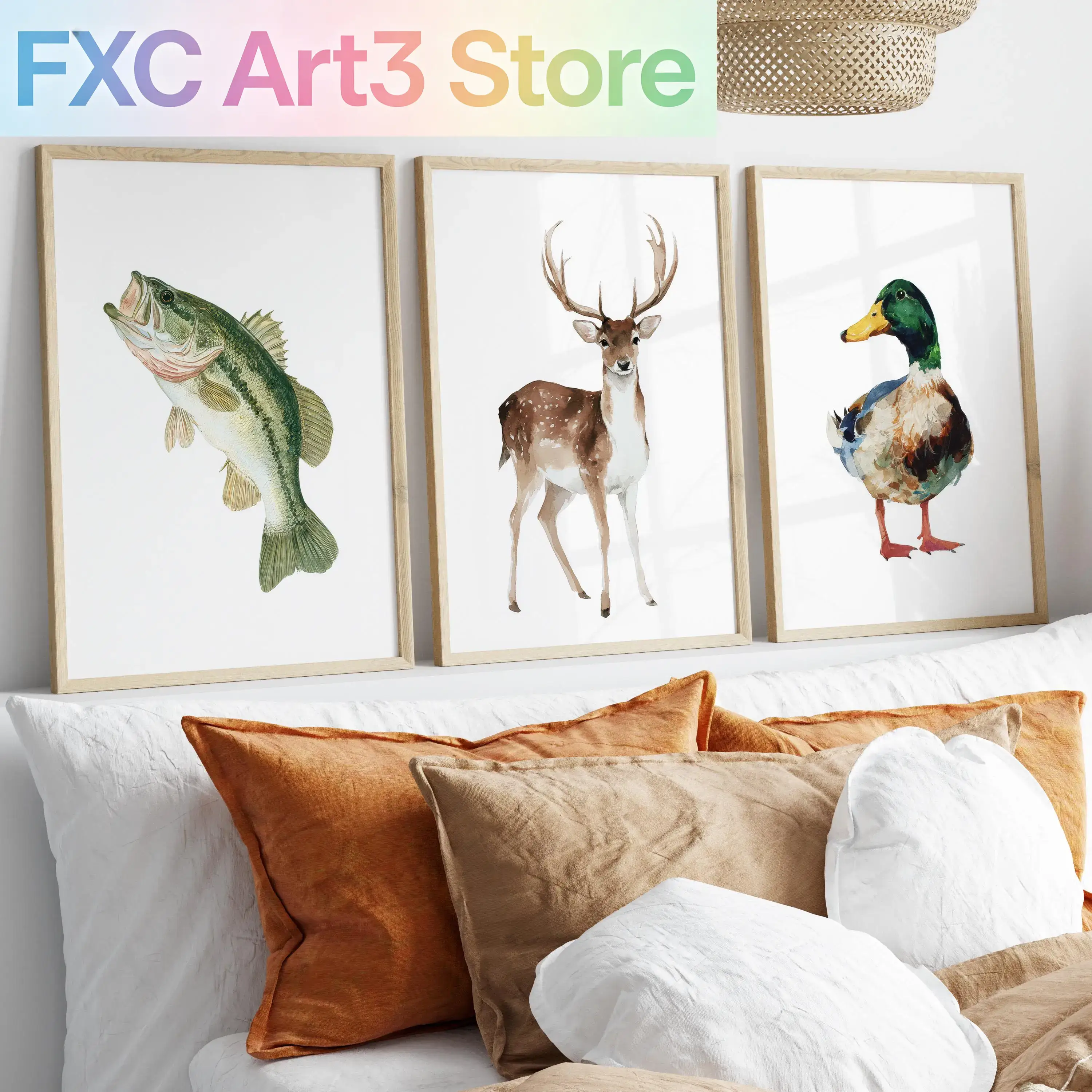 3pcs/Set frameless,Watercolor  - Outdoor Hunting Paintings 评论和价格