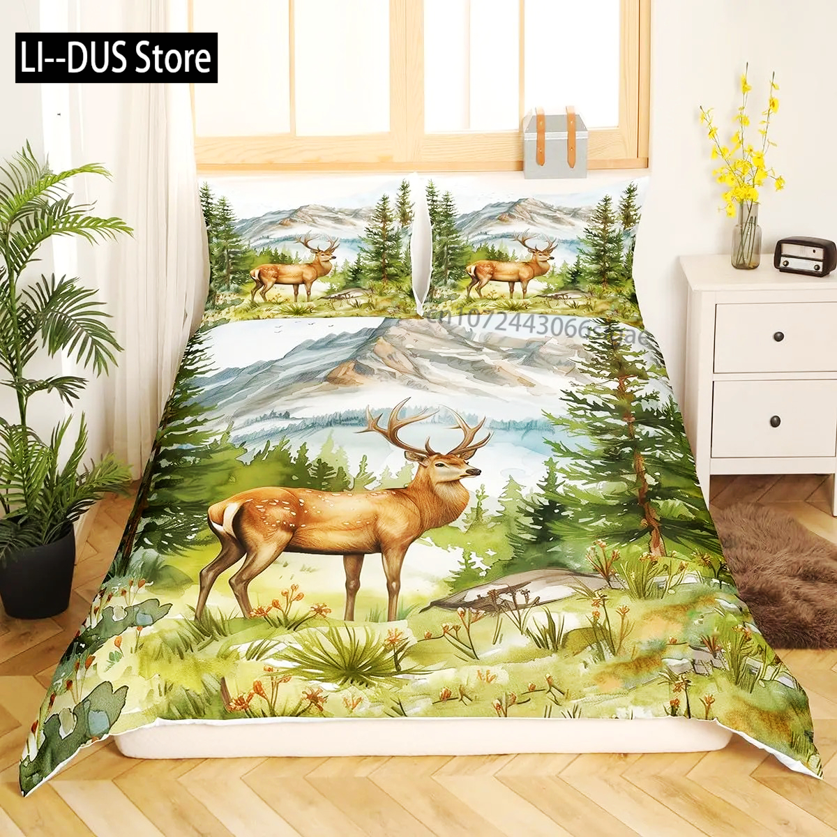 Deer Elk Duvet Cover King Quee - Hunting And Camping In Forest 评论和价格